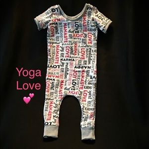 Brand new handmade yoga love romper 6/9m
